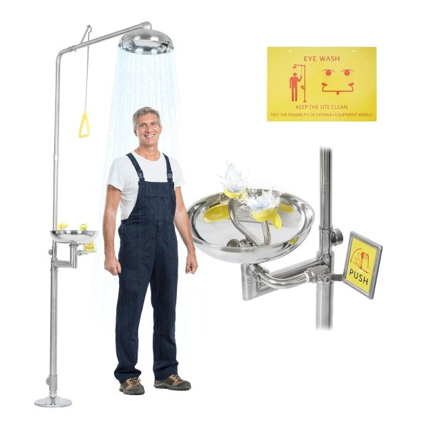 Ducha y Lavaojos de Emergencia Combinado en Acero Inoxidable 304